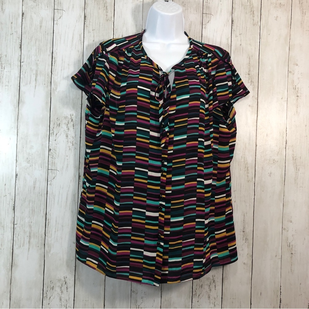 Worthington Multicolored Stripe Button Up Blouse Extra Large